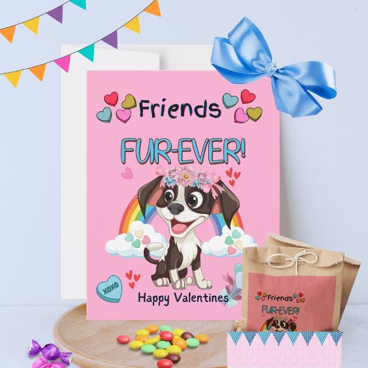 友人の毛皮を超えるかわいい子犬の教室バレンタイン シーズンカード