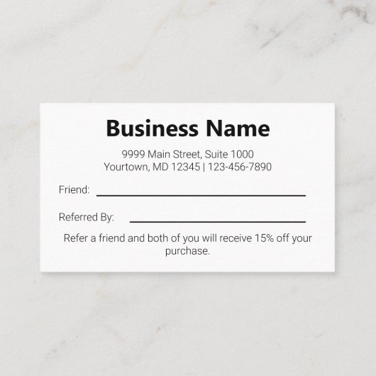 友人の白黒のビジネスを参照シンプルする 紹介カード (裏面)