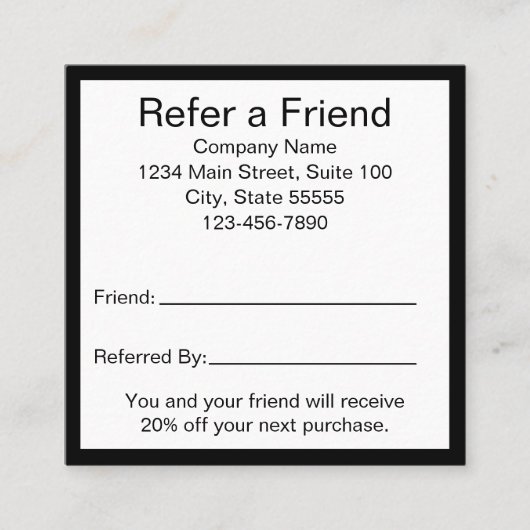 友人の白黒ビジネステンプレートを参照する 紹介カード (正面)