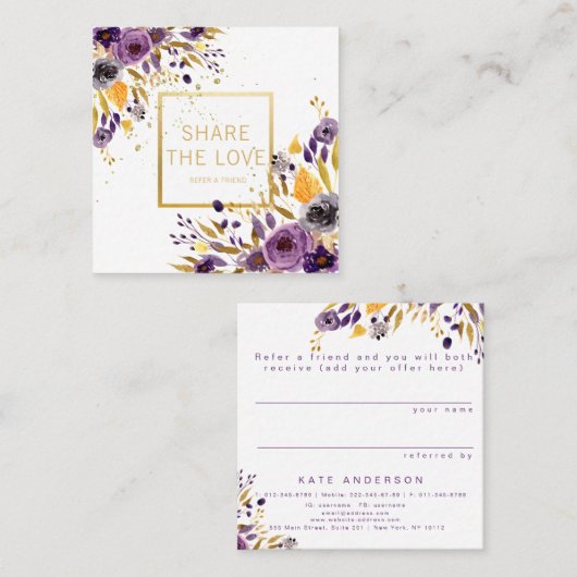 友人の紫色の花の紹介の顧客カードを参照して下さい スクエア名刺 (正面/裏面)