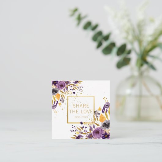 友人の紫色の花の紹介の顧客カードを参照して下さい スクエア名刺 (スタンド正面)