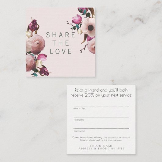 友人の紹介のサロンの店の顧客カード・セットを参照して下さい 紹介カード (正面/裏面)