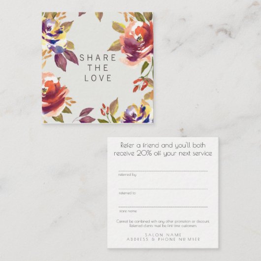 友人の紹介のサロンの顧客カード・セットを参照して下さい 紹介カード (正面/裏面)