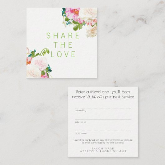 友人の紹介のサロンの顧客カード・セットを参照して下さい 紹介カード (正面/裏面)