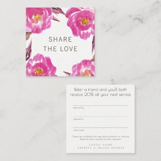 友人の紹介のサロンの顧客カード・セットを参照して下さい 紹介カード (正面/裏面)