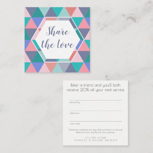 友人の紹介の顧客の三角形カードを参照して下さい 紹介カード (正面/裏面)