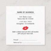 友人の紹介カードを赤い唇で参照 スクエア名刺 (裏面)