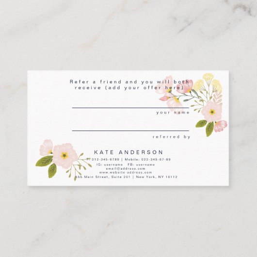 友人の花の紹介のサロンの顧客カードを参照して下さい 名刺 (裏面)