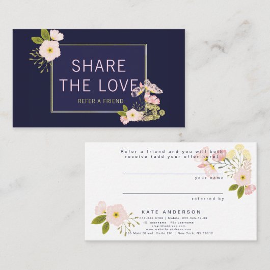 友人の花の紹介のサロンの顧客カードを参照して下さい 名刺 (正面/裏面)