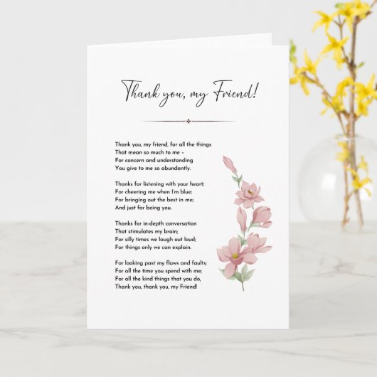 友人の詩、真の友最高の人の引用文カード カード (黄色い花)
