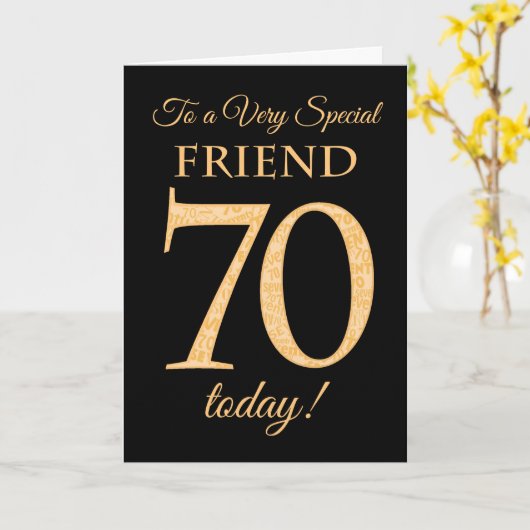 友人の誕生日のための黒の第70金ゴールド効果、 カード (黄色い花)