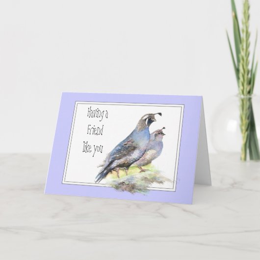 友人の誕生日の水彩画のカンムリウズラの鳥 カード (正面)