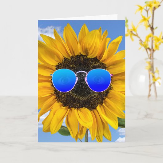 友人の誕生日ひまわりサングラス カード (黄色い花)