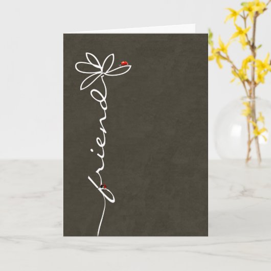 友人の誕生日デイジーと茶色のカードのラディバグ カード (黄色い花)