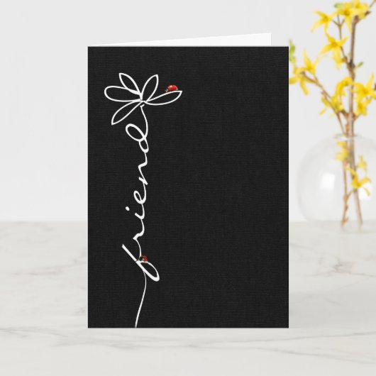 友人の誕生日デイジーと黒のレディーバグ カード (黄色い花)