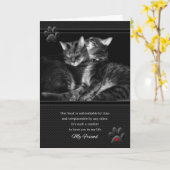 友人の誕生日猫好きと赤いハート カード (黄色い花)