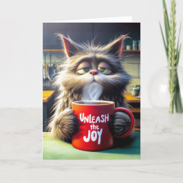 友人の誕生日眠い猫と赤いマグカップ カード