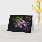 友人の誕生日 – チューリップとワイン カード (黄色い花)