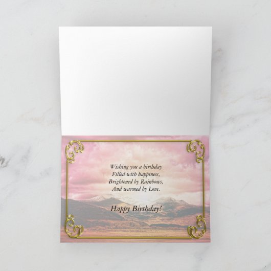 友人の誕生日、山の上の日没 カード (内部)