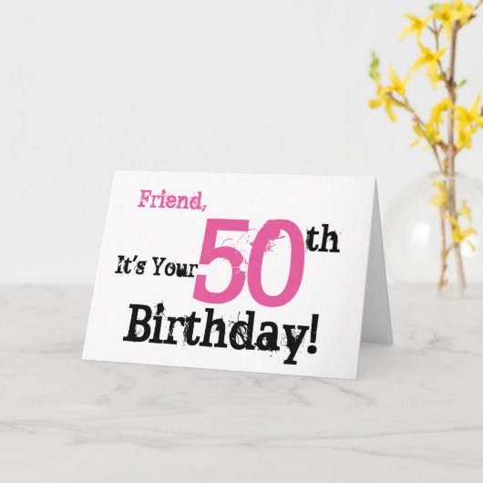 友人の50歳の誕生日の挨拶は黒とピンク。 カード (黄色い花)