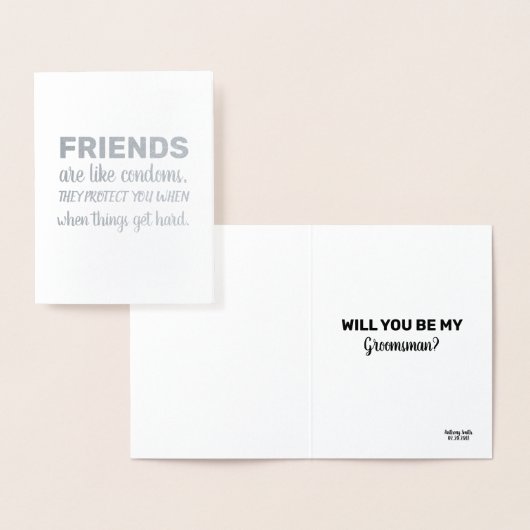 友人はコンドーム-おもしろいな花婿の付添人の提案--を好みます 箔カード (ディスプレー)