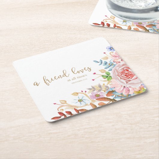 友人は常に愛するProv 17:17 スクエアペーパーコースター (アングル)