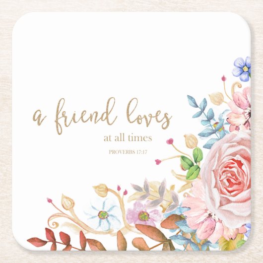 友人は常に愛するProv 17:17 スクエアペーパーコースター (正面)