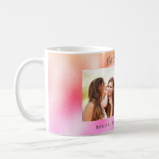 友人は永遠にピンクのバラの金ゴールド写真 コーヒーマグカップ (左)