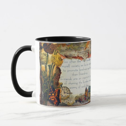 友人は重要な引用文混合メディアコラージュ マグカップ (左)