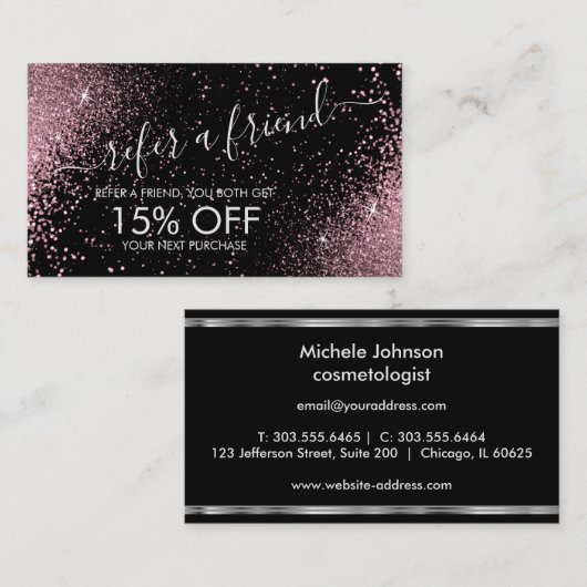 友人を参照 – ピンクグリッター – シルバー紹介 紹介カード (正面/裏面)