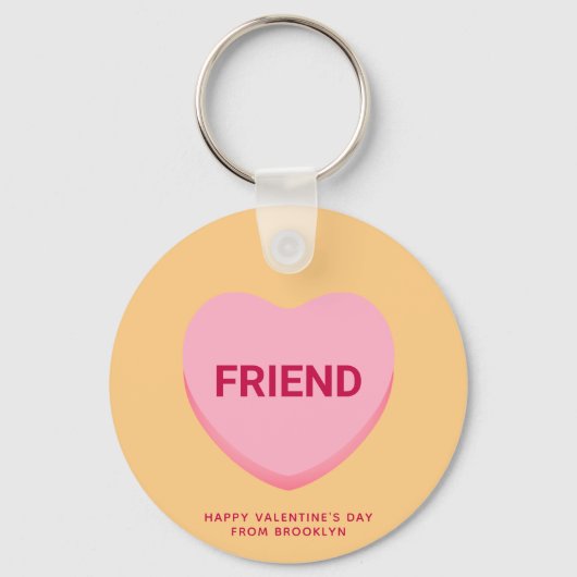 友人オレンジピンクの会話ハートバレンタイン キーホルダー (正面)
