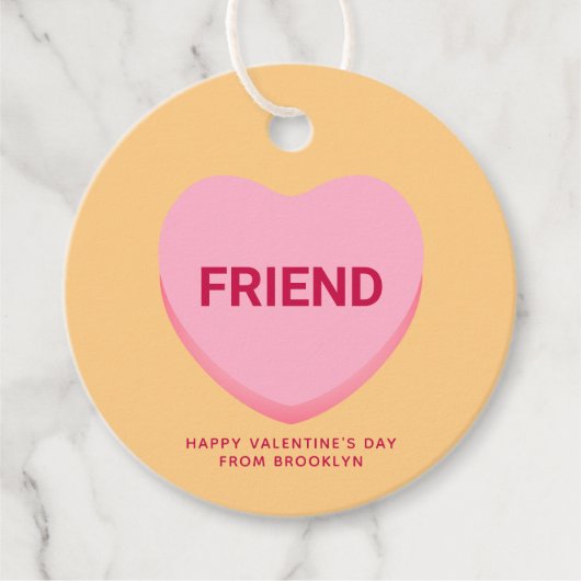 友人オレンジピンクの会話ハートバレンタイン フェイバータグ (正面)