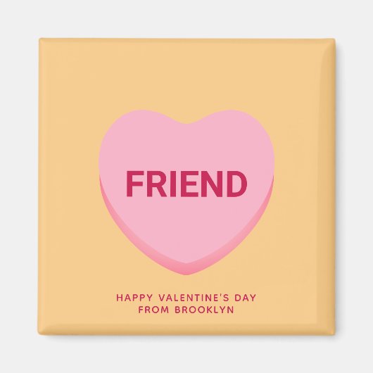 友人オレンジピンクの会話ハートバレンタイン マグネット (正面)