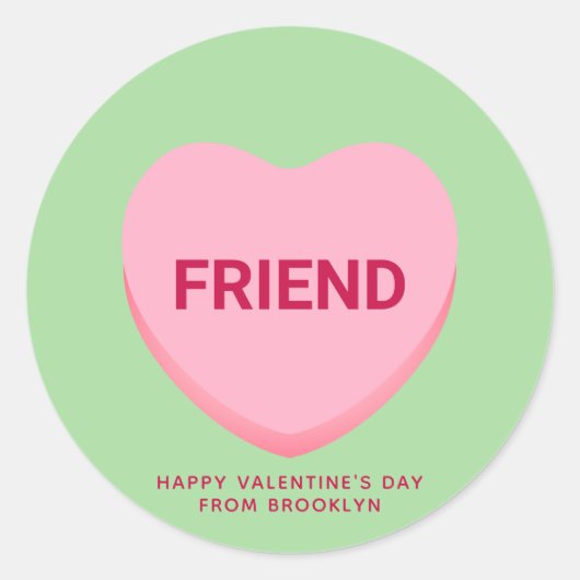 友人グリーンピンクの会話ハートバレンタイン ラウンドシール (正面)