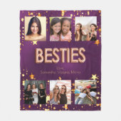 友人パープルバラ金ゴールド星フォトコラージュ フリースブランケット (正面)