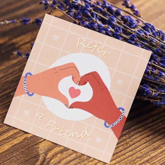 友人ピンクのハートかわいい手のイラストレーション 紹介カード