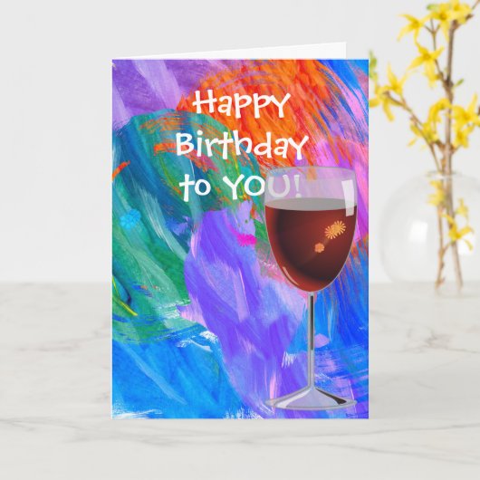 友人ワイングラスの誕生日 カード (黄色い花)