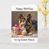 友人向けのポーソレ誕生日 | ジャーマンシェパード カード (黄色い花)