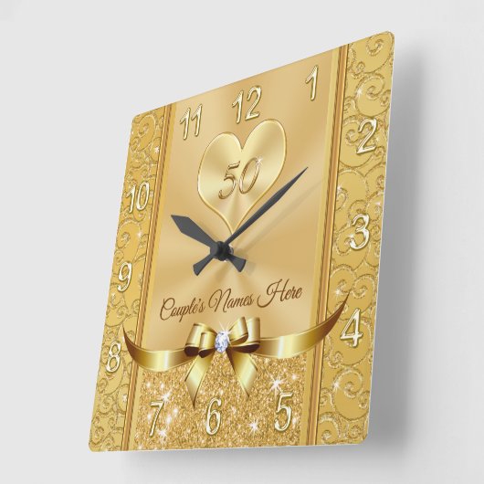 友人結婚50周年記念品 スクエア壁時計 (傾斜)