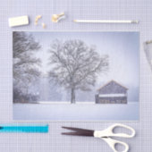 友人 – 納屋と雪の木 薄葉紙 (クラフト)