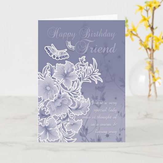 友人、誕生日カードと花と蝶 カード (黄色い花)