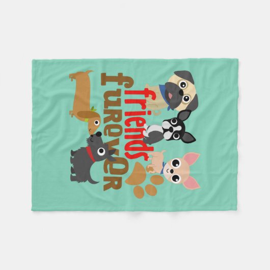 友人Fureverは子犬の後をつけます フリースブランケット (正面(横))