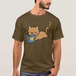 友好的なピックルボールハートのロゴと本を読む猫 Tシャツ