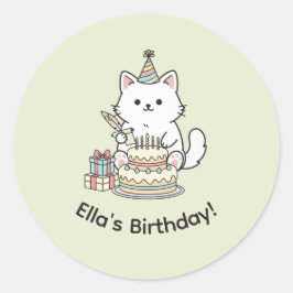 友好的な猫の誕生日お祝いケーキプレゼント ラウンドシール