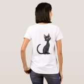友好的な黒猫の表情 Tシャツ (裏面フル)