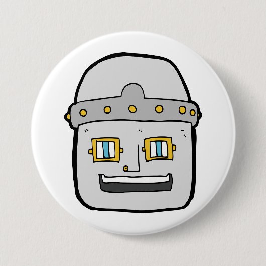 友好的シルバー・ロボット・ヘッド 缶バッジ (正面)