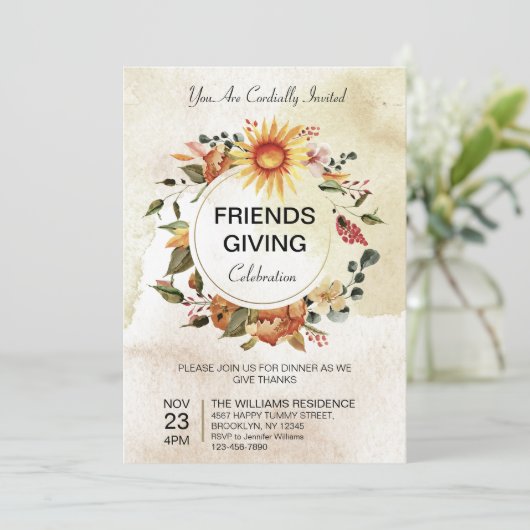 友情あふれるディナー感謝祭の秋のひまわり 招待状 (スタンド正面)