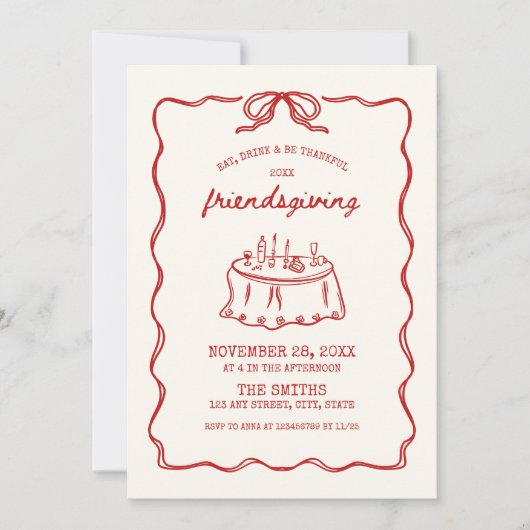 友情あるディナー手引き感謝祭ごちそう 招待状 (正面)