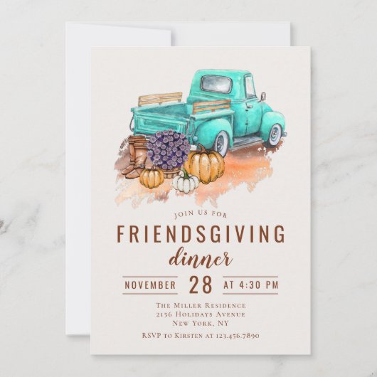 友情あるディナー素朴ファームトラック 招待状 (正面)