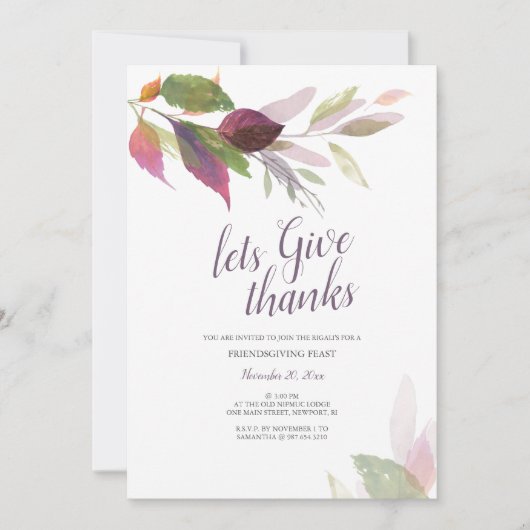 友情ある感謝祭招待状紅葉 招待状 (正面)